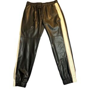 David Lerner Jogger Pants Women's Black Side Stripe Faux Leather Size Small